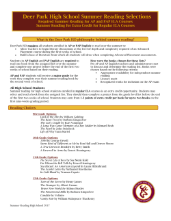 Summer Reading Selections and Assignments for