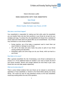 RISKS ASSOCIATED WITH YOUR ANAESTHETIC Sore throat