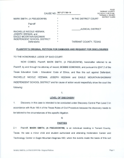 CAUSE NO.: MARK SMITH, (A PSEUDONYM) IN THE DISTRICT