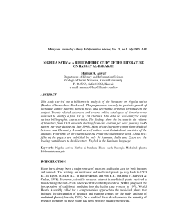 NIGELLA SATIVA: A BIBLIOMETRIC STUDY OF THE LITERATURE