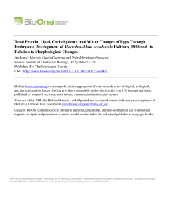 Total Protein, Lipid, Carbohydrate, and Water Changes of Eggs