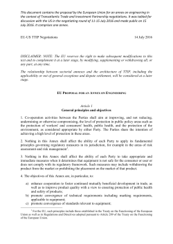 EU`s proposal for an annex on engineering products