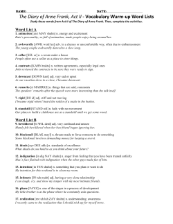 The Diary of Anne Frank, Act II -‐ Vocabulary Warm