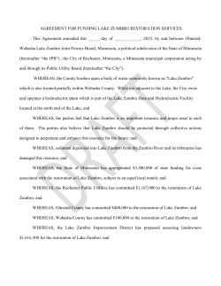 AGREEMENT FOR FUNDING LAKE ZUMBRO RESTORATION