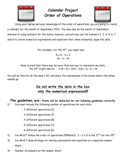 Calendar Project Order of Operations