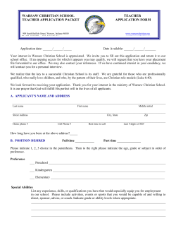 Teacher Application - Warsaw Christian School