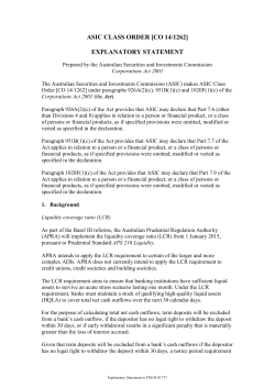 ASIC CLASS ORDER [CO 14/1262] EXPLANATORY STATEMENT
