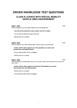 Driver knowledge test questions Class R licence with special
