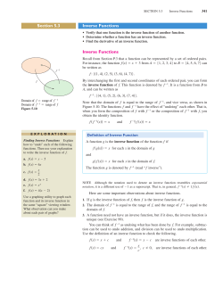 Section 5.3 Inverse Functions Inverse Functions