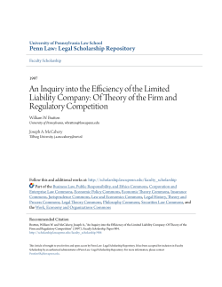 An Inquiry into the Efficiency of the Limited Liability Company: Of