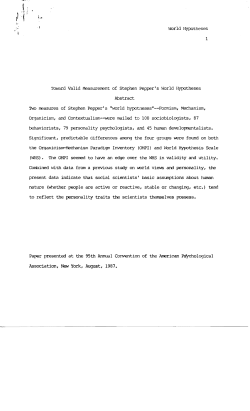 Toward Valid Measurement of Stephen Pepper`s World Hypotheses