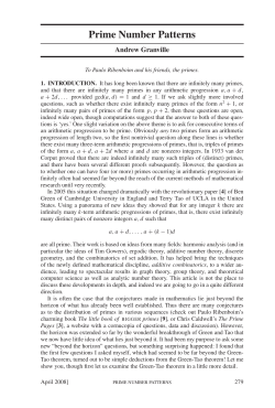 Prime Number Patterns - D&eacute;partement de math&eacute;matiques et de