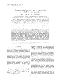 Complementary resource use by tree species in a rain