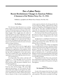 For a Labor Party: Recent Revolutionary Changes in American Politics