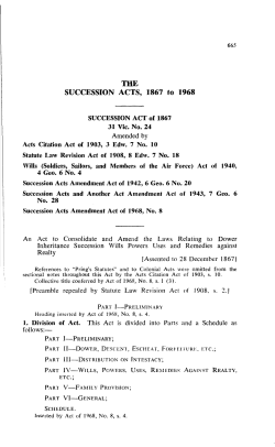 SUCCESSION ACTS, 1867 to 1968