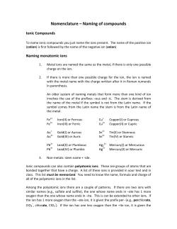 Nomenclature &ndash; Naming of compounds - Ars