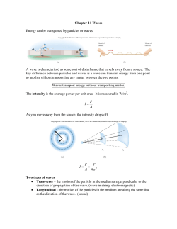 Chapter 11 Waves Energy can be transported by particles or waves