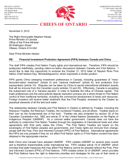 China Canada FIPA - COO Letter to PM Harper