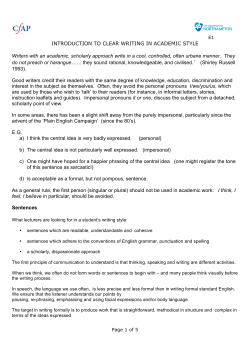 INTRODUCTION TO CLEAR WRITING IN ACADEMIC STYLE