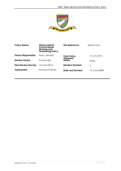 Policy Name: Wairoa District Council Road Naming and Numbering
