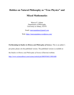 Hobbes on Natural Philosophy as &ldquo;True Physics&rdquo; and