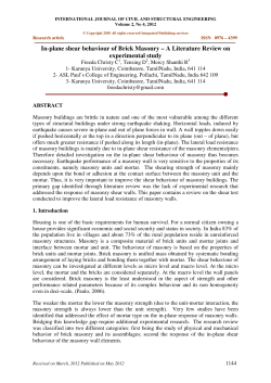 In-plane shear behaviour of Brick Masonry