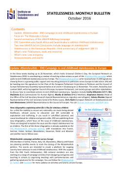 October 2016 Bulletin, with a focus on the #statelesskids campaign