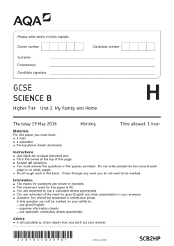 GCSE Science B Question paper Unit 02 - My Family and