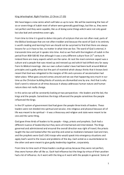 King Jehoshaphat: Right Priorities (2 Chron.17