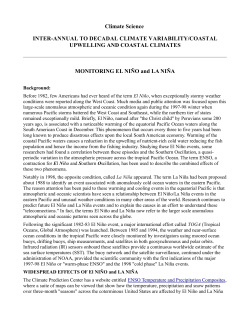 Climate and Air/Sea Interactions (Inter Annual to Decadal Climate