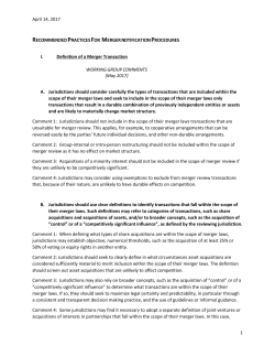 Draft Recommended Practices on Definition of a Merger Transaction