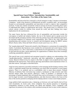Editorial Special Issue Guest Editors` Introduction: Sustainability and