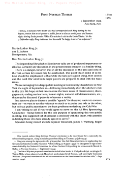 From Norman Thomas - The Martin Luther King, Jr., Research and