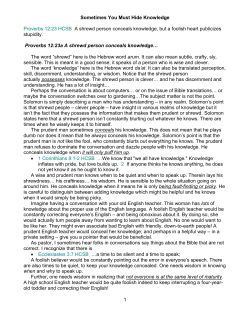 Sometimes You Must Hide Knowledge Proverbs 12:23a