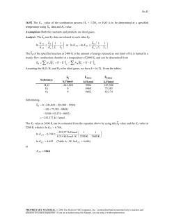 15-43 The Kp value of the combustion process H2 + 1/2O2 H2O is to