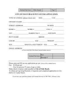 Animal Services Date Issued Tag # CITY OF FOLLY BEACH PET