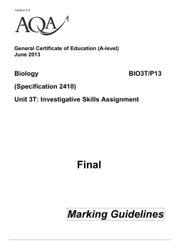 A-level Biology Mark scheme Unit 03T (P13) - ISA June 2013