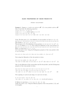 BASIC PROPERTIES OF CROSS PRODUCTS Lemma 1. Suppose u
