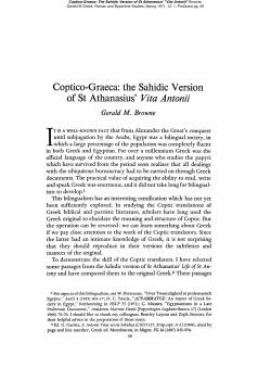 Coptico-Graeca: the Sahidic Version of St Athanasius` Vita Antonii