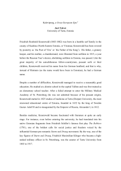 Kalevipoeg, a Great European Epic1 Juri Talvet University of