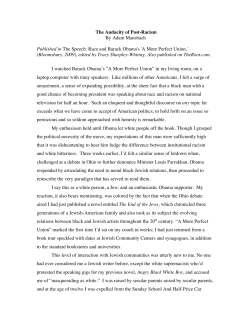 The Audacity of Post-Racism By Adam Mansbach Published in The