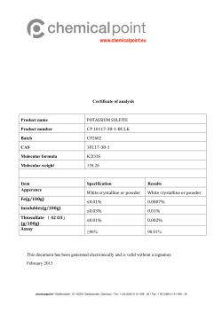 Certificate of analysis Product name POTASSIUM SULFITE Product