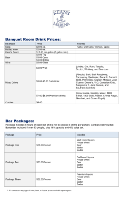 Banquet Room Drink Prices