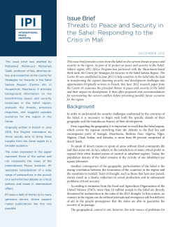 Issue Brief Threats to Peace and Security in the Sahel: Responding