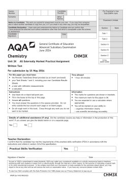 A-level Chemistry Question paper Unit 03X - EMPA June 2014