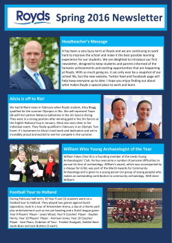 Headteacher`s Message Alicia is off to Rio!