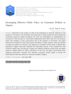 Developing Effective Public Policy on Consumer Welfare inNigeria