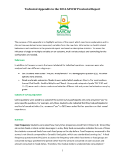 Technical Appendix to the 2016 SAYCW Provincial Report