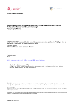 University of Groningen Staged Experiences. Architecture and