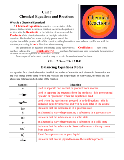 Unit 7 Chemical Equations and Reactions Balancing Equations Notes